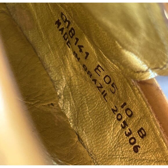 Cole Haan Tan Croc-Embossed Leather Gold Tone Buckle Slingback Heels Size 10B - Picture 2 of 8